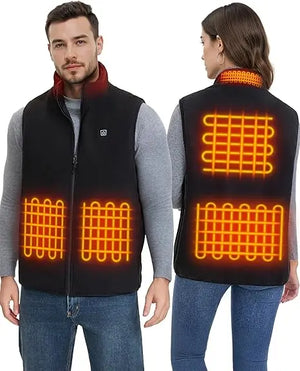 Heated fleece vest for men and women with 16000mAh battery and six heating zones