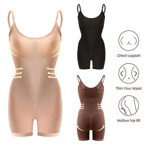 Beige full body slimming bodysuit with tummy control